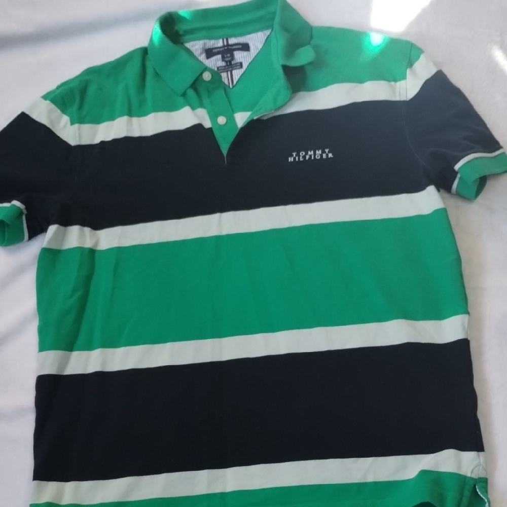 Tommy Hilfiger Green Striped POLO shirt Large Size